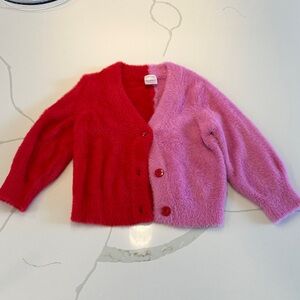 NWOT Hanna Andersson color block fuzzy cardigan pink red size 4 ❤️🩷